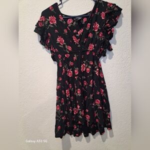 Angie Black Dress with Vibrant Pink Roses